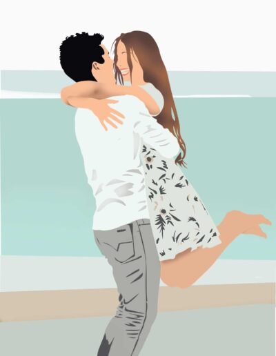 Portrait personnalisé jeune couple sur la plage