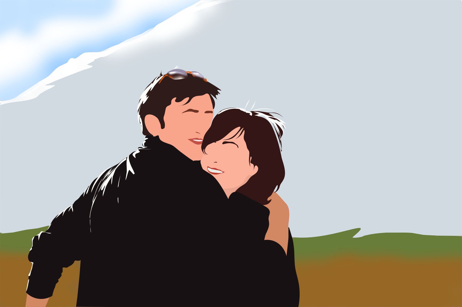 Portrait digital minimaliste d un couple enlacé